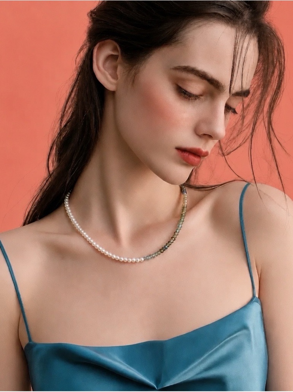 POPPY FINCH 14k Pearls & Blue/Green Sapphire 16” Necklace. Custom made. NEW!